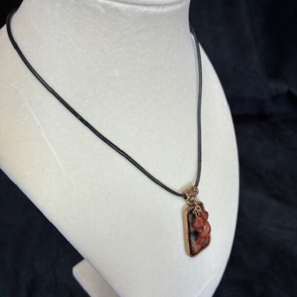 Chico's necklace - black leather strand with orange & gold charm. - Picture 3 of 3